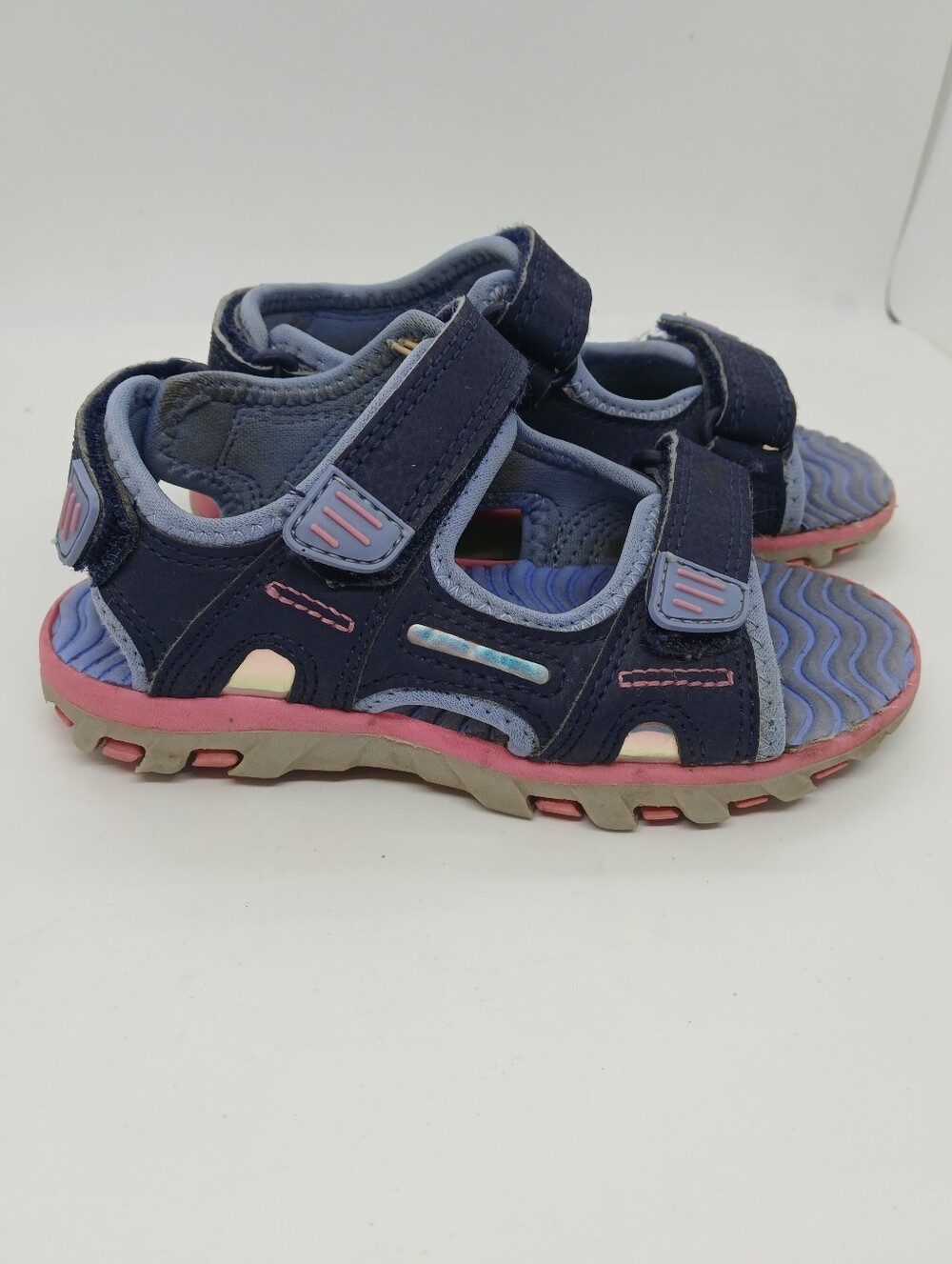 ​George Girls Pink Blue Holographic Sport Sandals Size 11 Adjustable Strap